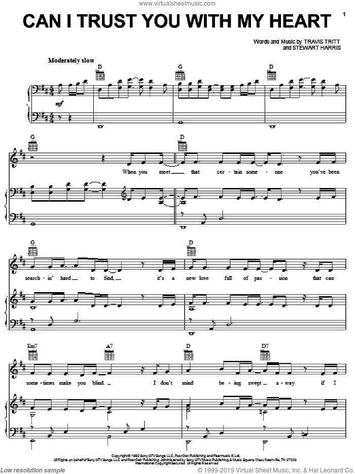 Can I Trust You With My Heart sheet music for voice, piano or guitar by Travis Tritt and Stewart Harris, intermediate skill level