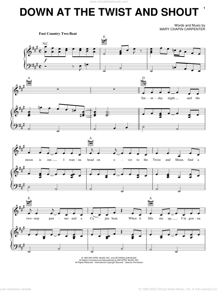 Down At The Twist And Shout sheet music for voice, piano or guitar by Mary Chapin Carpenter, intermediate skill level
