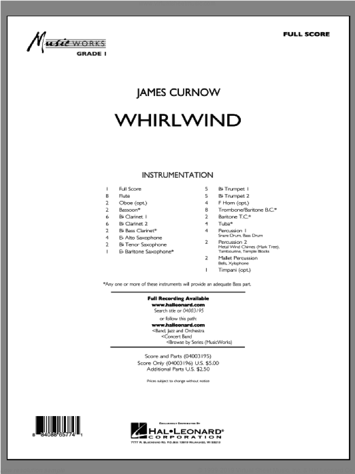 Whirlwind (COMPLETE) sheet music for concert band by James Curnow, intermediate skill level