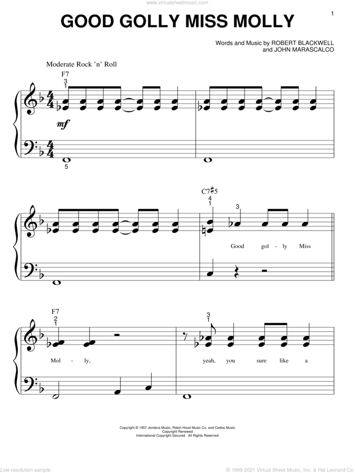 Good Golly Miss Molly sheet music for piano solo (big note book) by Little Richard, John Marascalco and Robert Blackwell, easy piano (big note book)