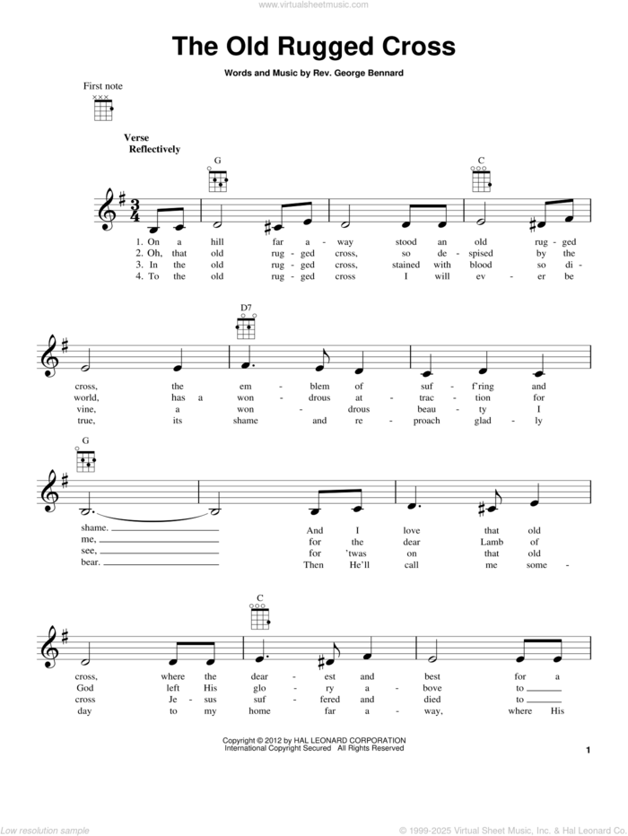 The Old Rugged Cross sheet music for ukulele by Rev. George Bennard, intermediate skill level