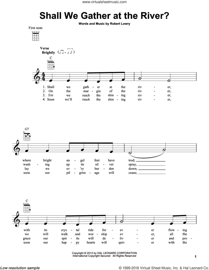 Shall We Gather At The River? sheet music for ukulele by Robert Lowry, intermediate skill level