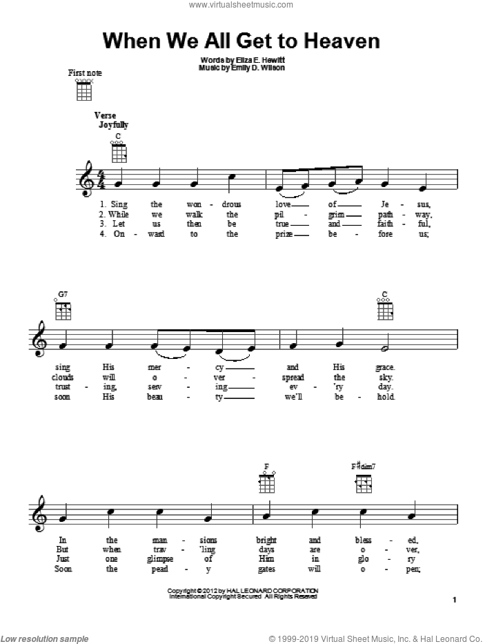 When We All Get To Heaven sheet music for ukulele by Emily D. Wilson and Eliza E. Hewitt, intermediate skill level