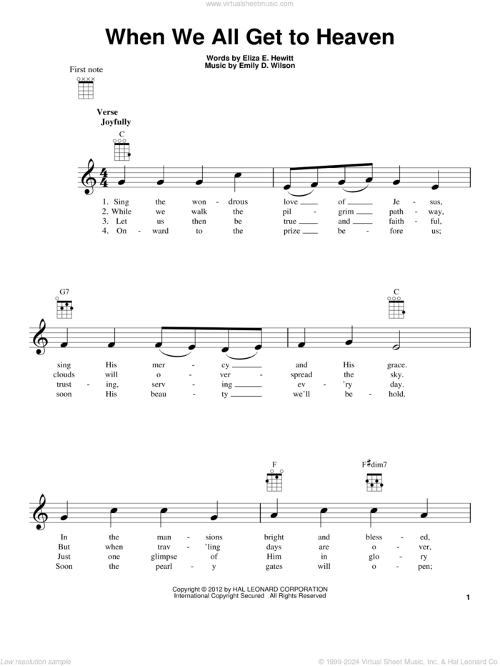 When We All Get To Heaven sheet music for ukulele by Emily D. Wilson and Eliza E. Hewitt, intermediate skill level