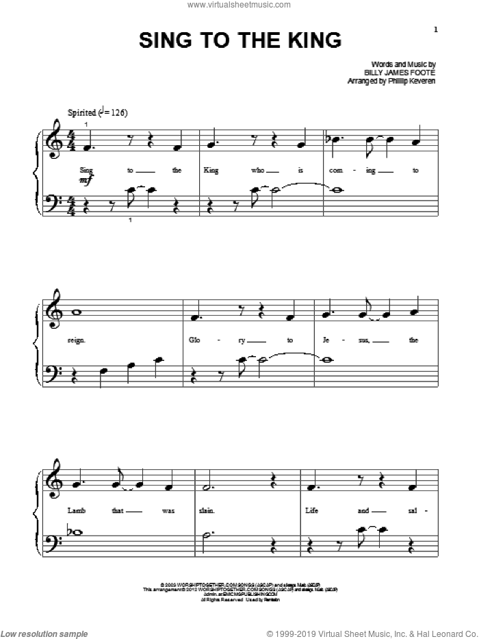 Sing To The King sheet music for piano solo by Billy Foote, beginner skill level