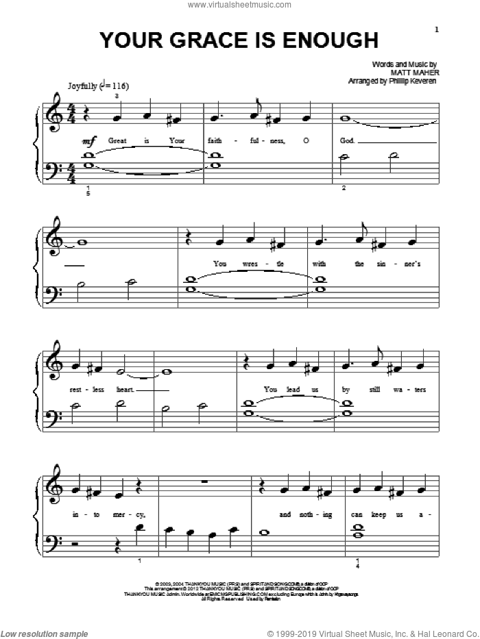 Your Grace Is Enough sheet music for piano solo (big note book) by Chris Tomlin and Matt Maher, easy piano (big note book)