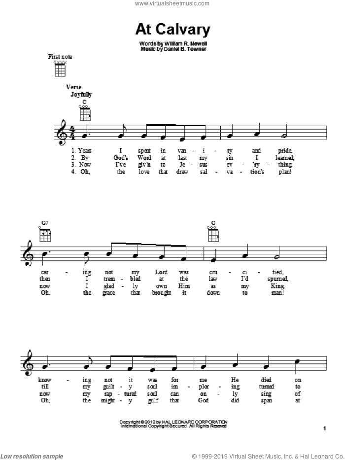 At Calvary sheet music for ukulele by William R. Newell and Daniel B. Towner, intermediate skill level