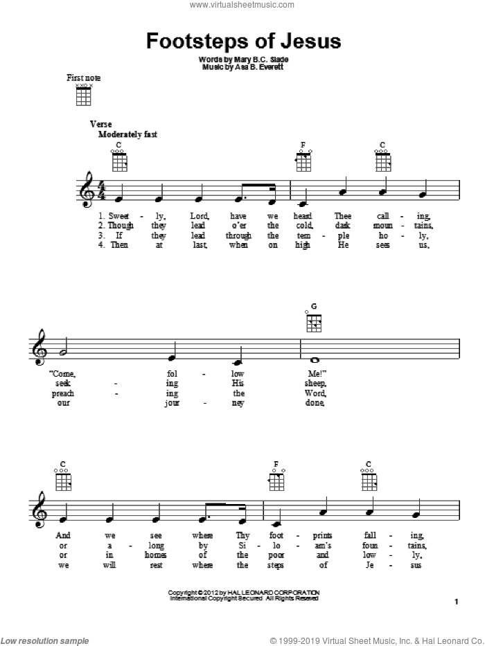 Footsteps Of Jesus sheet music for ukulele by Mary B.C. Slade and Asa B. Everett, intermediate skill level