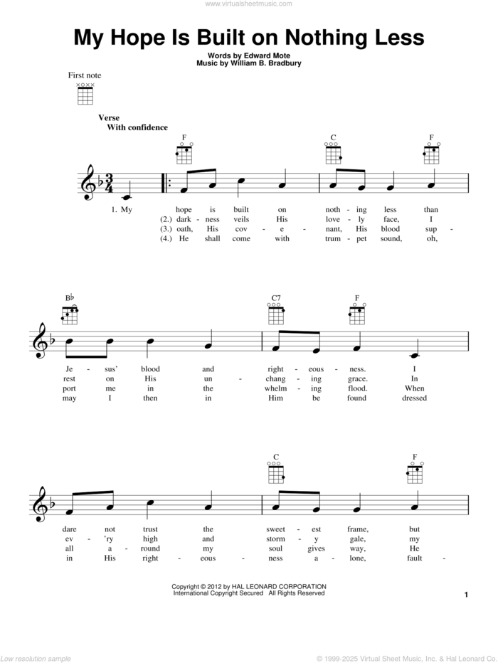 My Hope Is Built On Nothing Less sheet music for ukulele by Edward Mote and William B. Bradbury, intermediate skill level