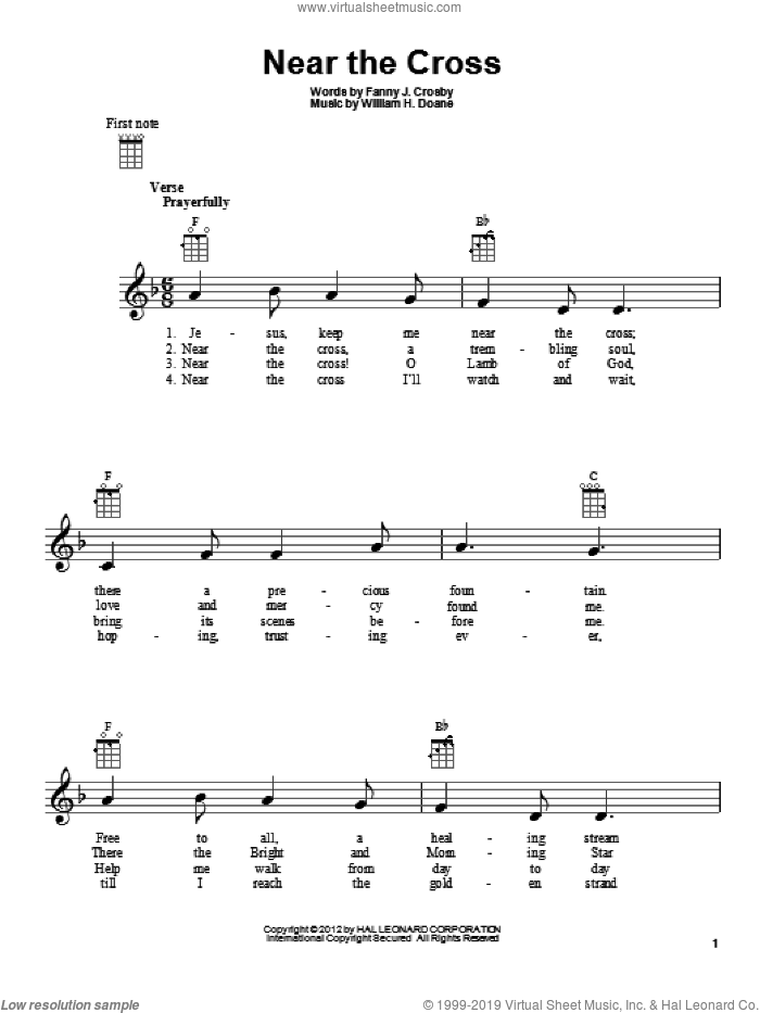 Near The Cross sheet music for ukulele by Fanny Crosby and William H. Doane, intermediate skill level