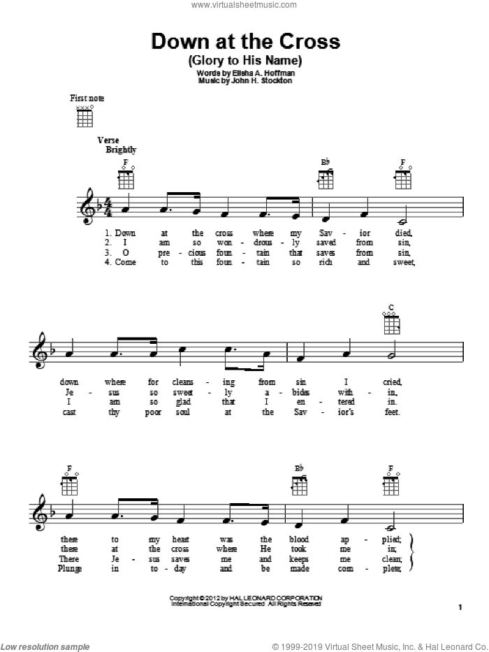 Down At The Cross (Glory To His Name) sheet music for ukulele by Elisha A. Hoffman and John H. Stockton, intermediate skill level