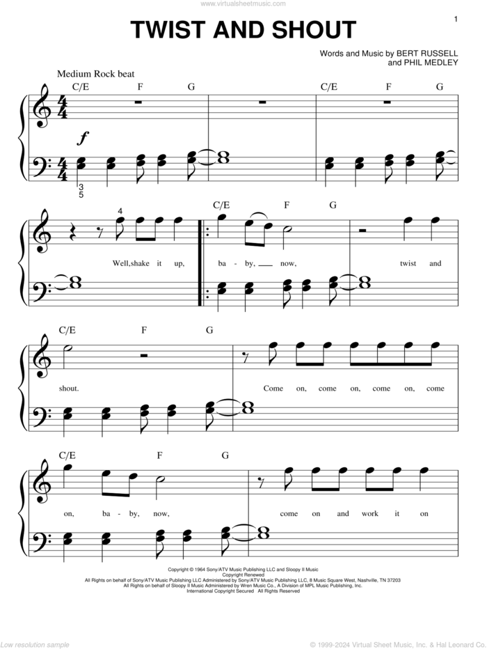 Twist And Shout sheet music for piano solo (big note book) by The Isley Brothers, The Beatles, Bert Russell and Phil Medley, easy piano (big note book)