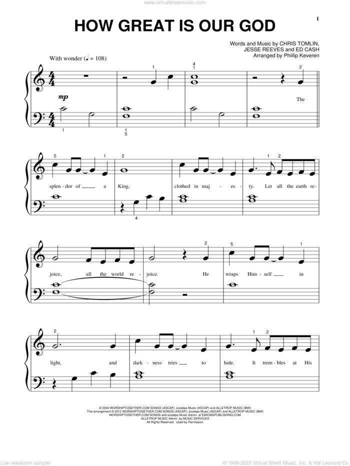 How Great Is Our God sheet music for piano solo (big note book) by Chris Tomlin, Ed Cash and Jesse Reeves, easy piano (big note book)