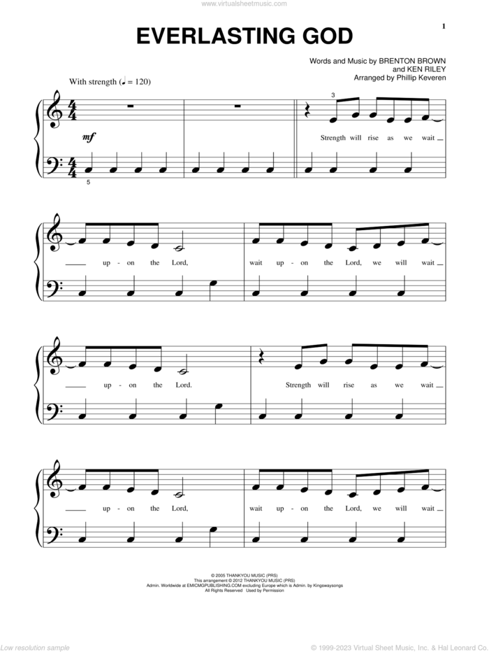 Everlasting God, (beginner) sheet music for piano solo by Lincoln Brewster, Brenton Brown, Chris Tomlin and Ken Riley, beginner skill level