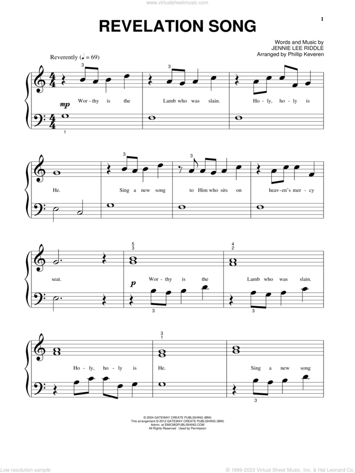 Revelation Song sheet music for piano solo by Phillips, Craig & Dean and Jennie Lee Riddle, beginner skill level