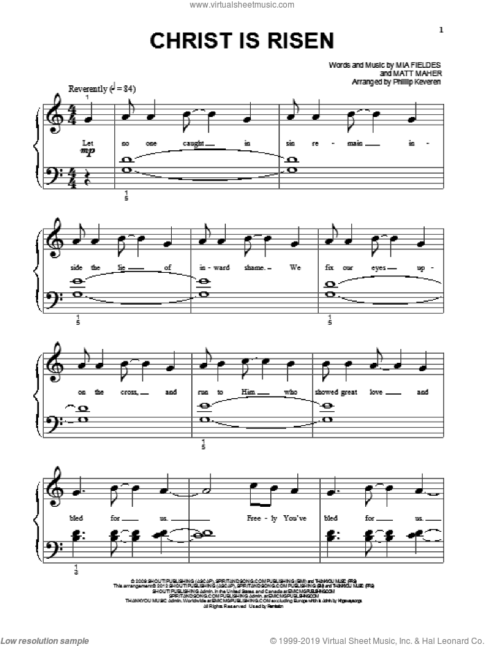 Christ Is Risen sheet music for piano solo (big note book) by Mia Fieldes and Matt Maher, easy piano (big note book)