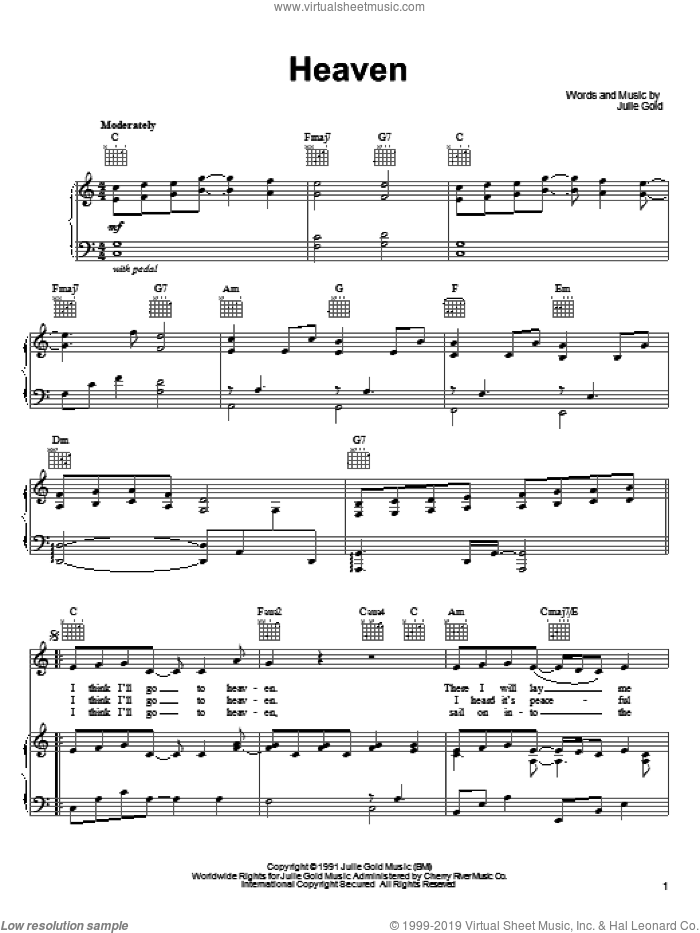 Heaven sheet music for voice, piano or guitar by Julie Gold, intermediate skill level