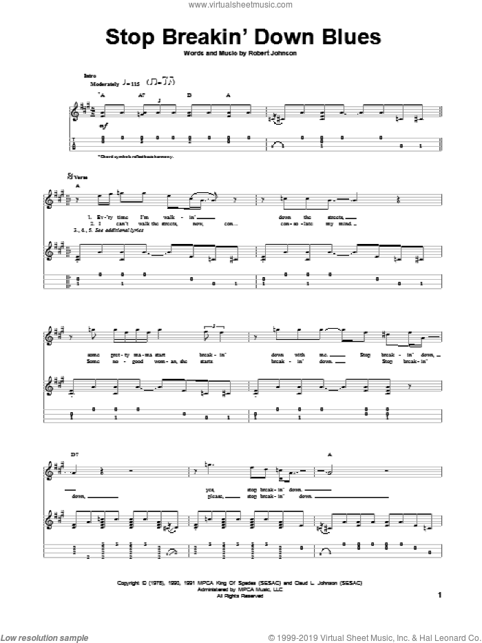 Stop Breakin' Down Blues sheet music for ukulele by Robert Johnson, intermediate skill level