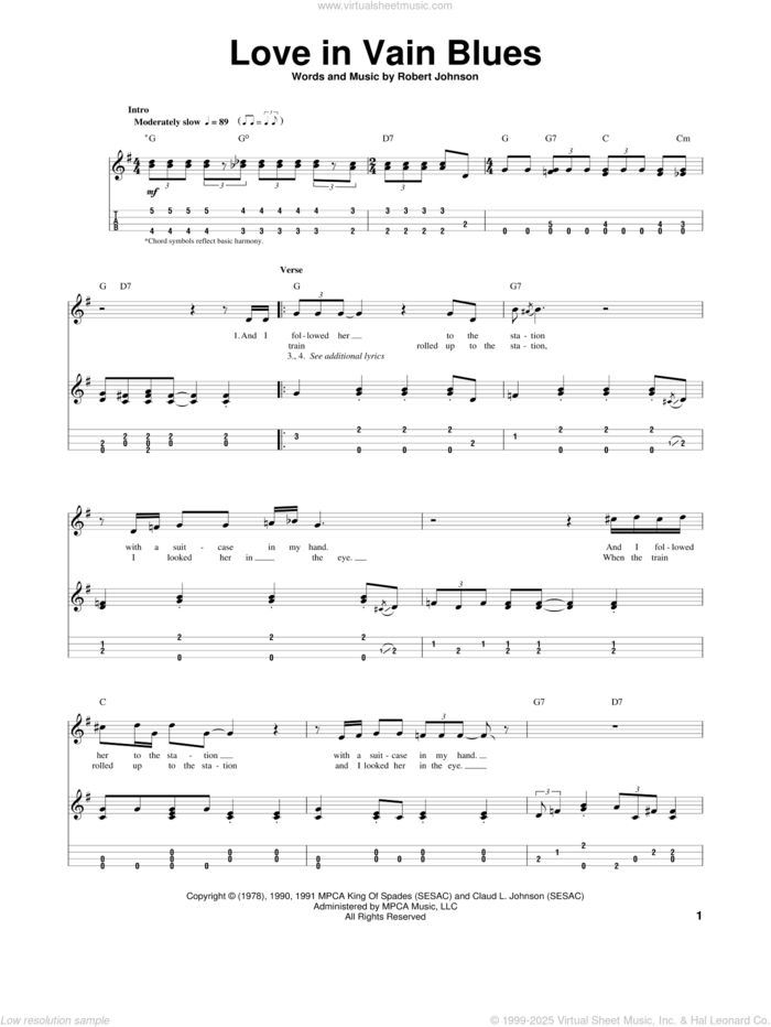 Love In Vain Blues sheet music for ukulele by Robert Johnson, intermediate skill level