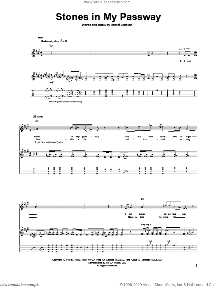 Stones In My Passway sheet music for ukulele by Robert Johnson, intermediate skill level