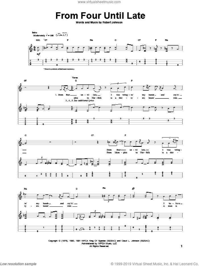 From Four Until Late sheet music for ukulele by Robert Johnson, intermediate skill level