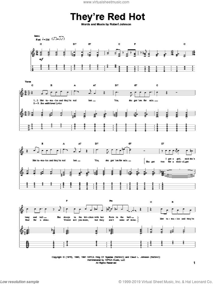 They're Red Hot sheet music for ukulele by Robert Johnson, intermediate skill level