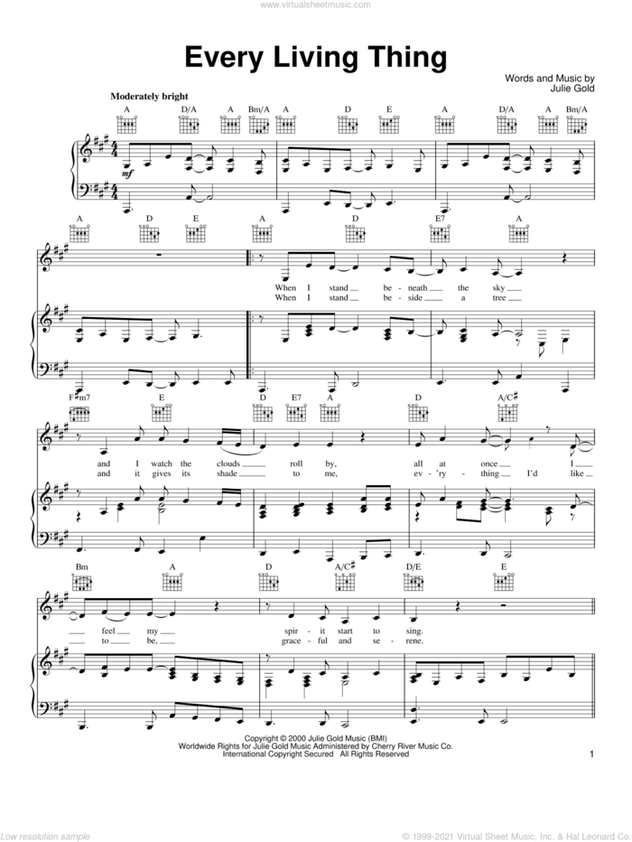 Every Living Thing sheet music for voice, piano or guitar by Julie Gold, intermediate skill level