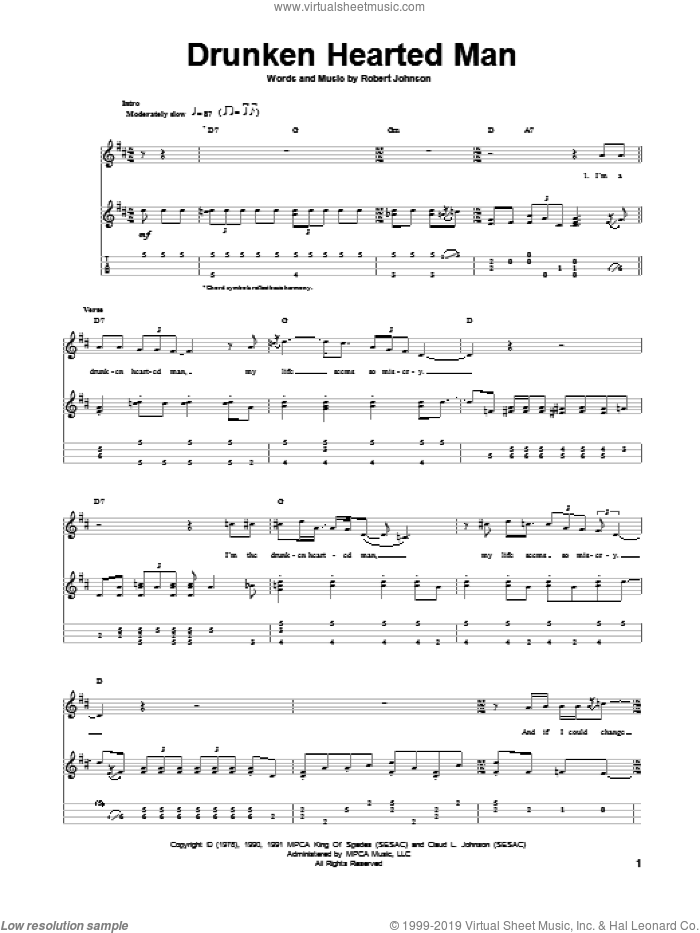 Drunken Hearted Man sheet music for ukulele by Robert Johnson, intermediate skill level