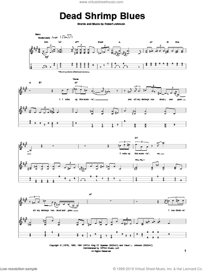 Dead Shrimp Blues sheet music for ukulele by Robert Johnson, intermediate skill level