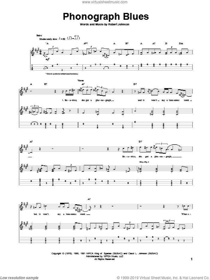 Phonograph Blues sheet music for ukulele by Robert Johnson, intermediate skill level