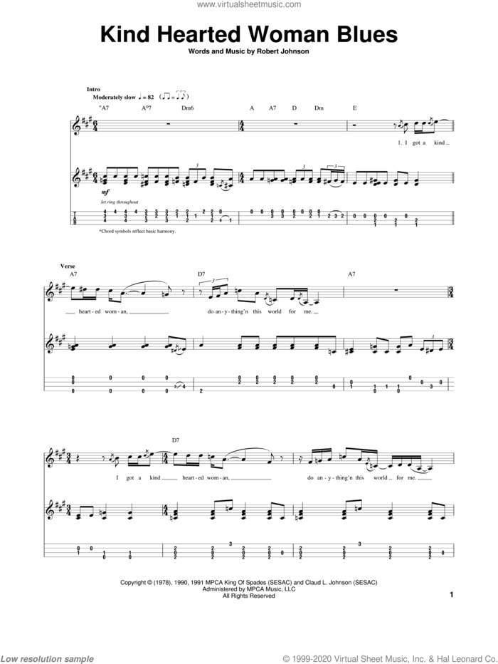 Kind Hearted Woman Blues sheet music for ukulele by Robert Johnson and Eric Clapton, intermediate skill level