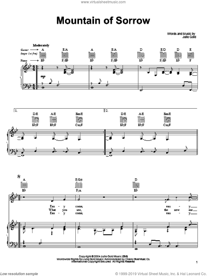Mountain Of Sorrow sheet music for voice, piano or guitar by Julie Gold, intermediate skill level