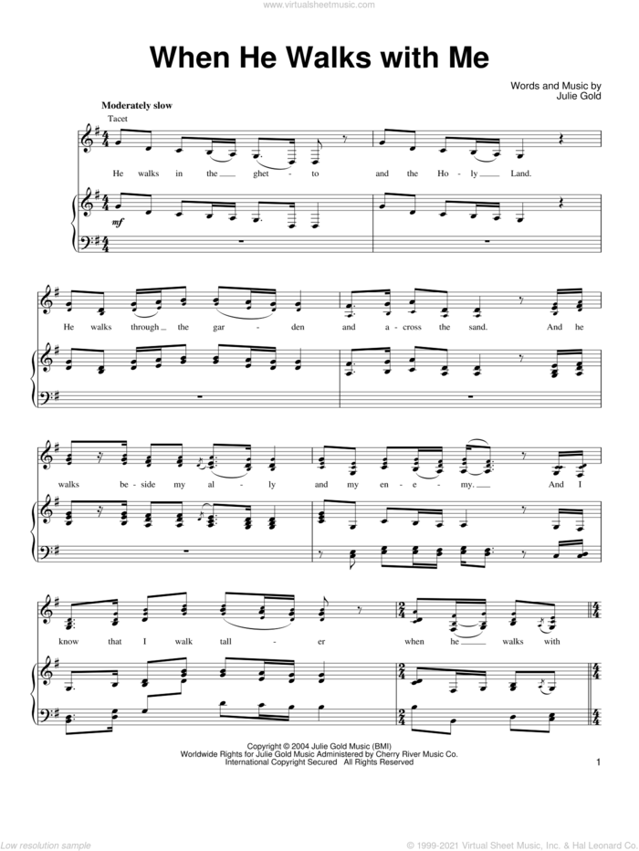 When He Walks With Me sheet music for voice, piano or guitar by Julie Gold, intermediate skill level