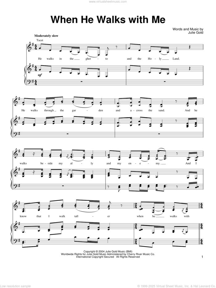 When He Walks With Me sheet music for voice, piano or guitar by Julie Gold, intermediate skill level