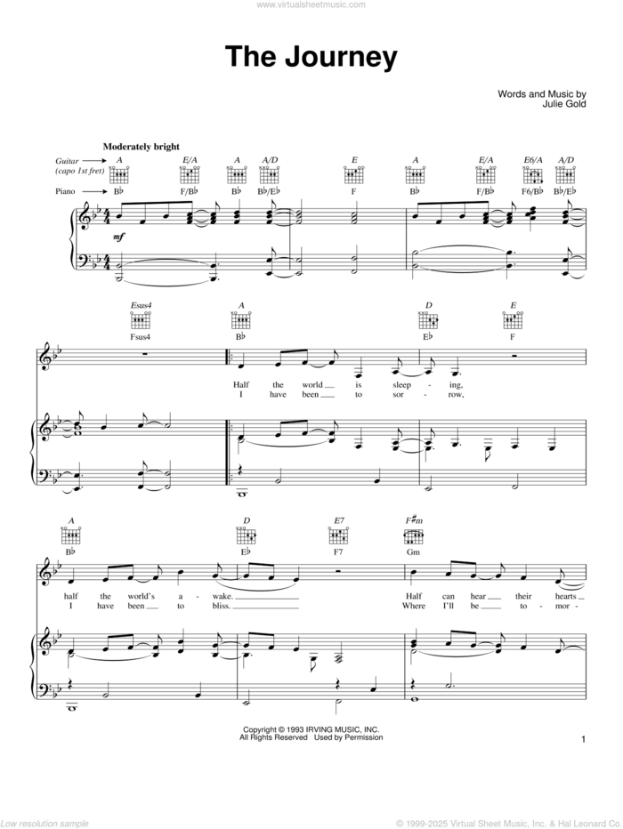 The Journey sheet music for voice, piano or guitar by Julie Gold, intermediate skill level