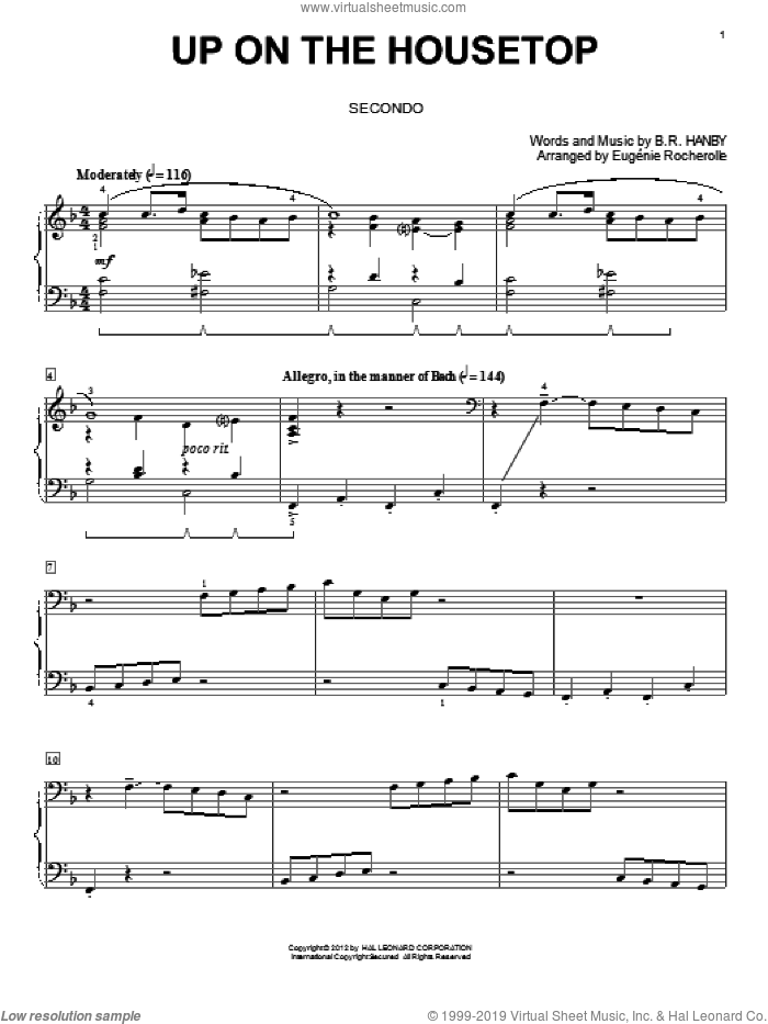 Up On The Housetop sheet music for piano four hands by Eugenie Rocherolle and Benjamin Hanby, intermediate skill level