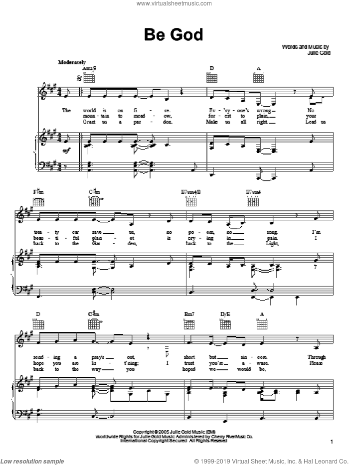 Be God sheet music for voice, piano or guitar by Julie Gold, intermediate skill level