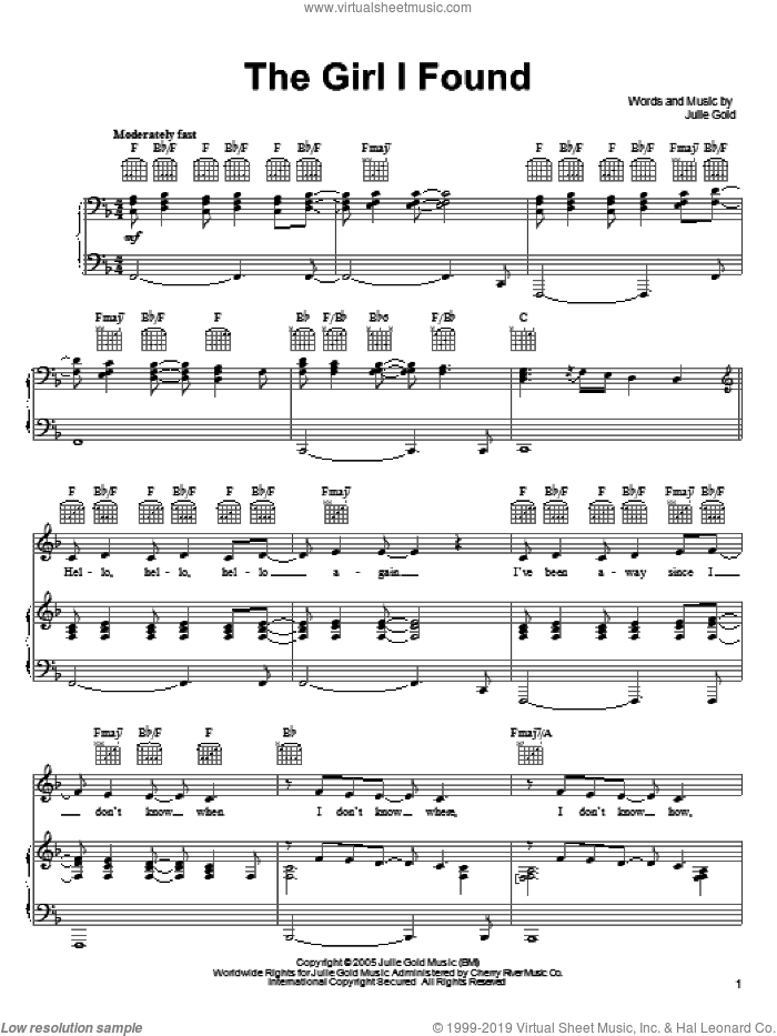 The Girl I Found sheet music for voice, piano or guitar by Julie Gold, intermediate skill level