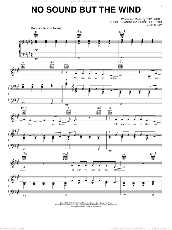 No Sound But The Wind sheet music for voice, piano or guitar by Editors, Chris Urbanowicz, Ed Lay, Russell Leetch, Tom Smith and Twilight: New Moon (Movie), intermediate skill level