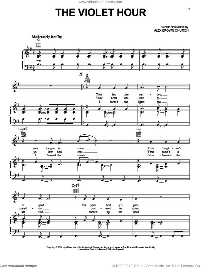 The Violet Hour sheet music for voice, piano or guitar by Sea Wolf, Alex Brown Church and Twilight: New Moon (Movie), intermediate skill level