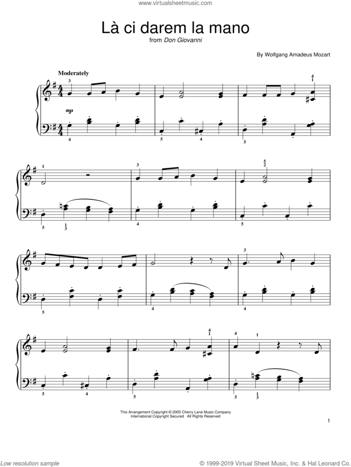 La Ci Darem La Mano sheet music for piano solo by Wolfgang Amadeus Mozart, classical score, easy skill level