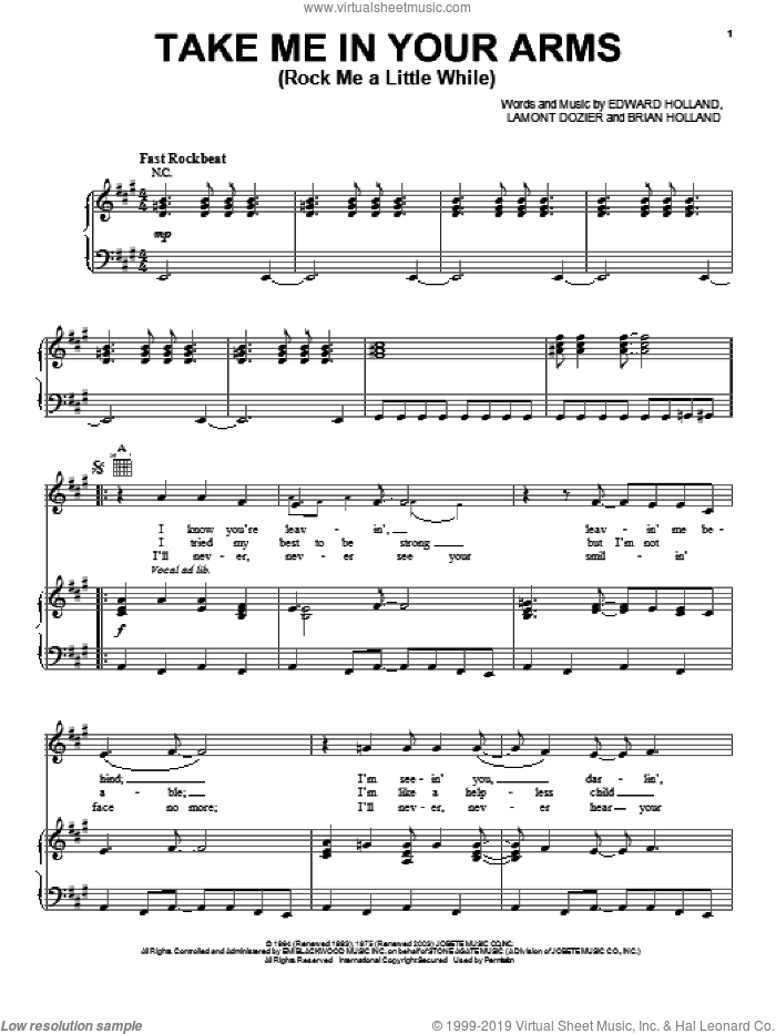 Take Me In Your Arms (Rock Me A Little While) sheet music for voice, piano or guitar by The Doobie Brothers, Brian Holland, Eddie Holland and Lamont Dozier, intermediate skill level