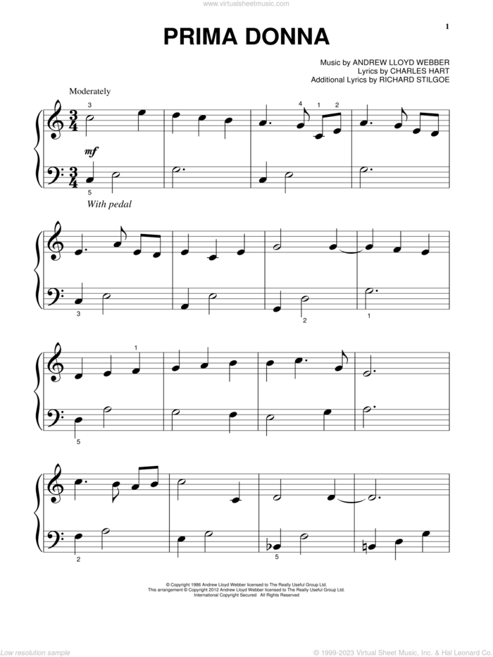 Prima Donna (from The Phantom Of The Opera) sheet music for piano solo by Andrew Lloyd Webber, Charles Hart and Richard Stilgoe, beginner skill level