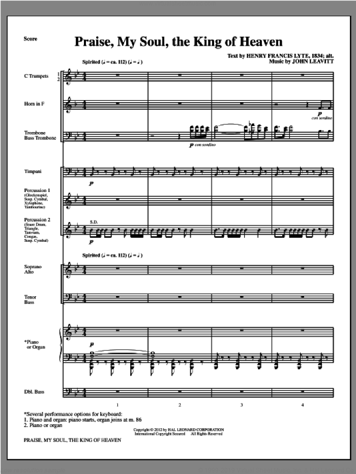 Praise, My Soul, The King Of Heaven (complete set of parts) sheet music for orchestra/band (Brass/Percussion) by John Leavitt and Henry Lyte, intermediate skill level
