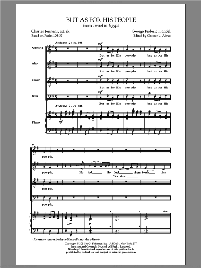 But As For His People sheet music for choir (SATB: soprano, alto, tenor, bass) by George Frideric Handel and Chester Alwes, classical score, intermediate skill level