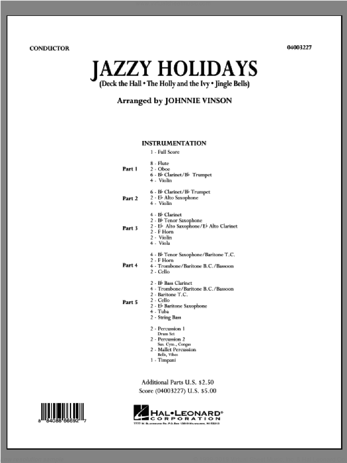 Jazzy Holidays (COMPLETE) sheet music for concert band by Johnnie Vinson, intermediate skill level