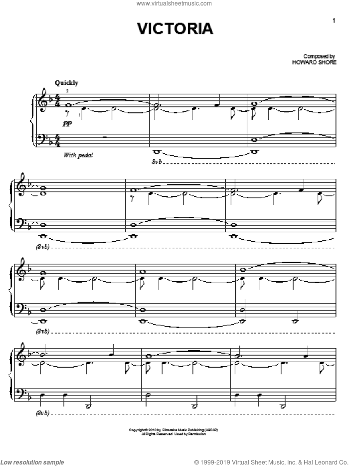 Victoria sheet music for piano solo by Howard Shore and Twilight: Eclipse (Movie), easy skill level