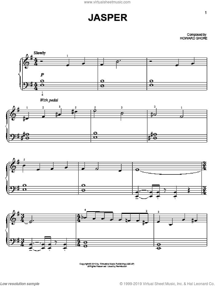Jasper sheet music for piano solo by Howard Shore and Twilight: Eclipse (Movie), easy skill level