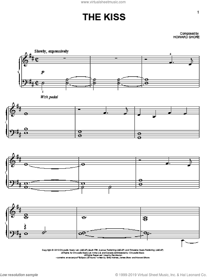 The Kiss, (easy) sheet music for piano solo by Howard Shore, Emily Haines, James Shaw and Twilight: Eclipse (Movie), easy skill level