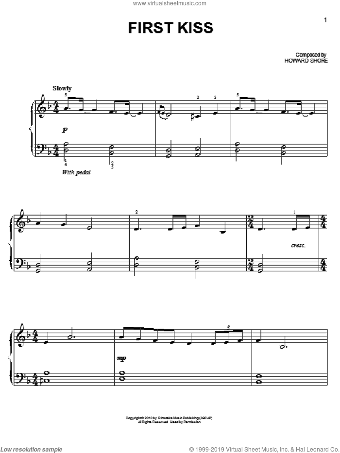 First Kiss sheet music for piano solo by Howard Shore and Twilight: Eclipse (Movie), easy skill level